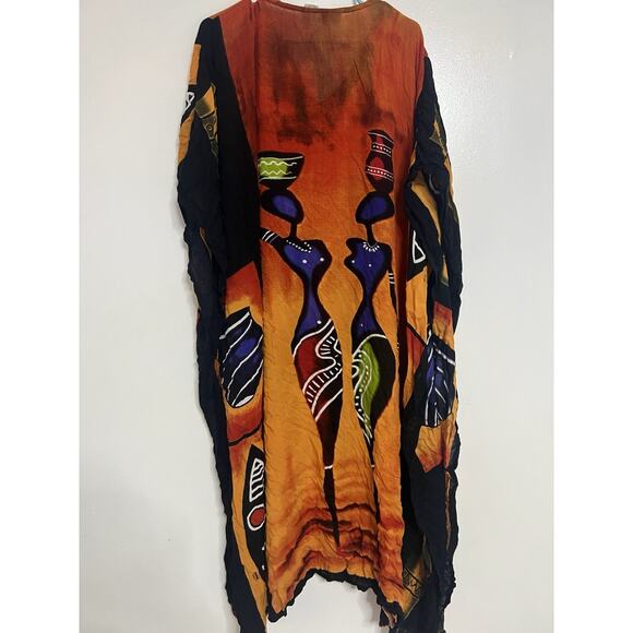 Vintage Sante Classics Kaftan Poncho Rayon Abstract art Open Sides - Picture 4 of 4